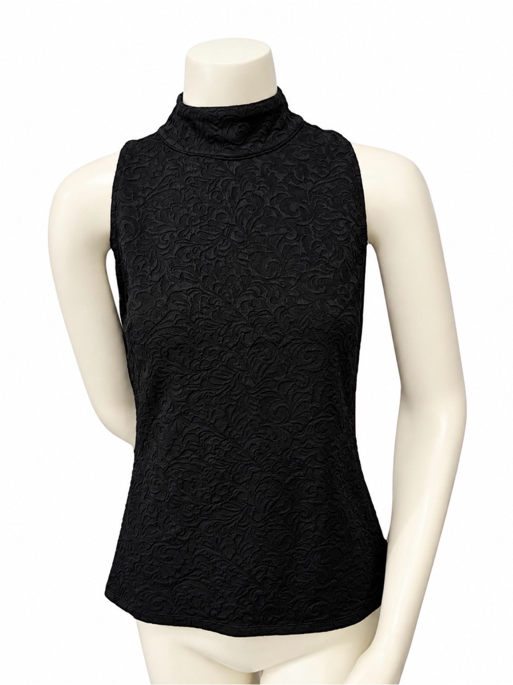 White House Black Market Black Jacquard Mock Neck Top Size S - Picture 2 of 9